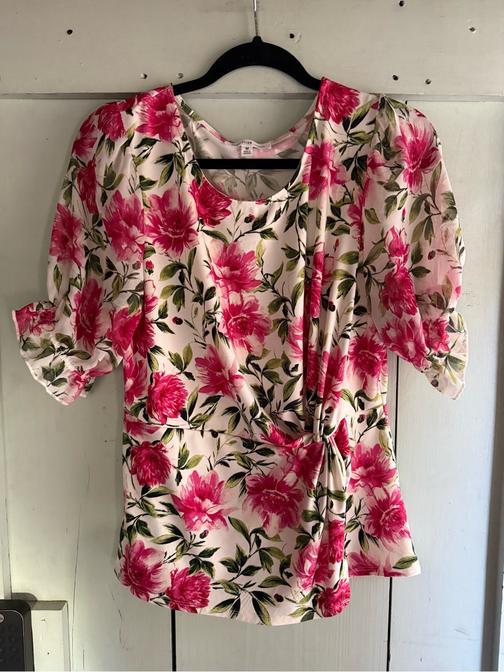 Floral Pink Top with Sheer Sleeves